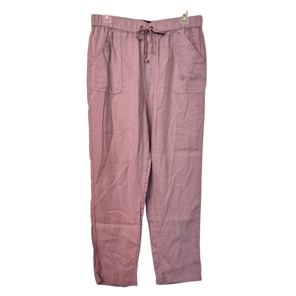 Rachel Roy Size Large Mauve Straight Leg Pull On Pants 100% Linen Pants